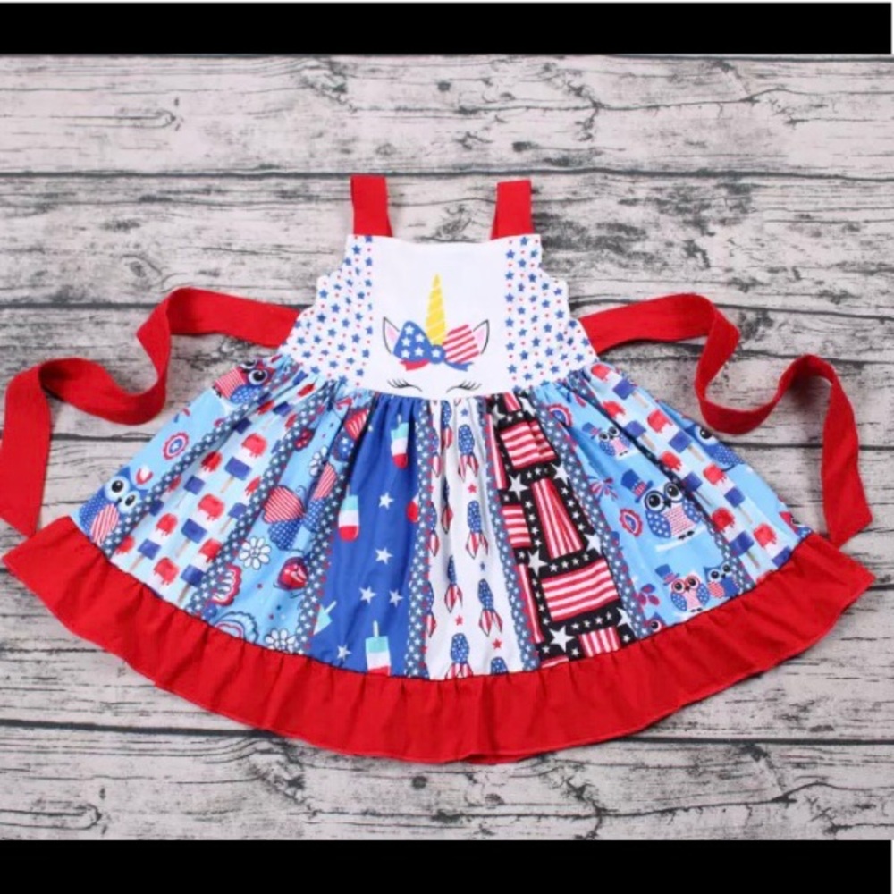 Girls 4th of July Unicorn Twirl Dress